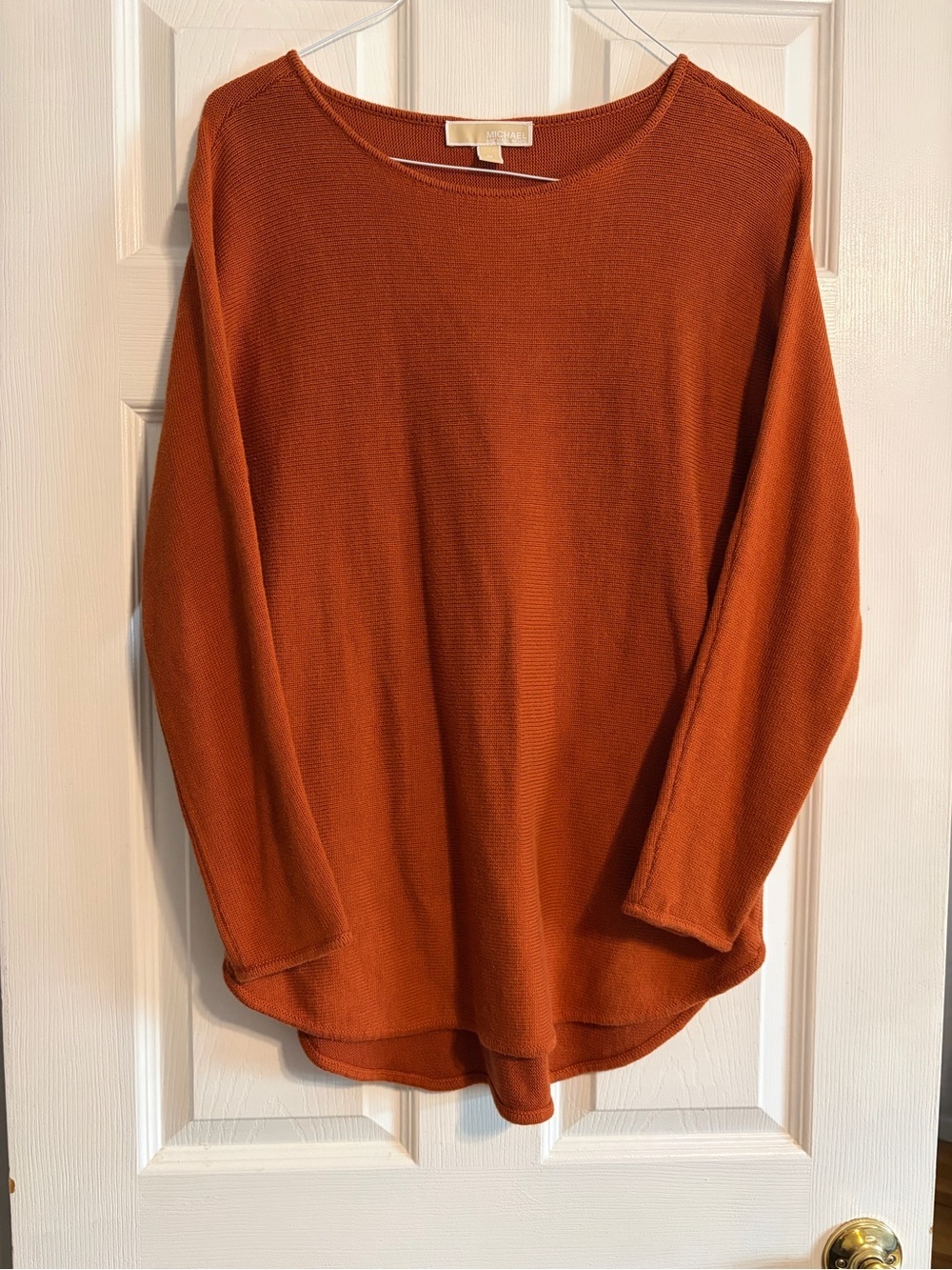 Michael Kors Sweater Medium Rust Orange Knit Side Zip Boat Neck Long Sleeve